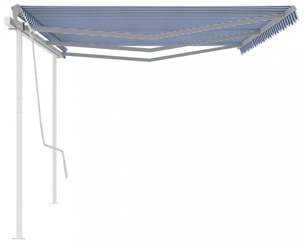 kék és fehér kézzel kihúzható napellenző póznákkal 6 x 3,5 m