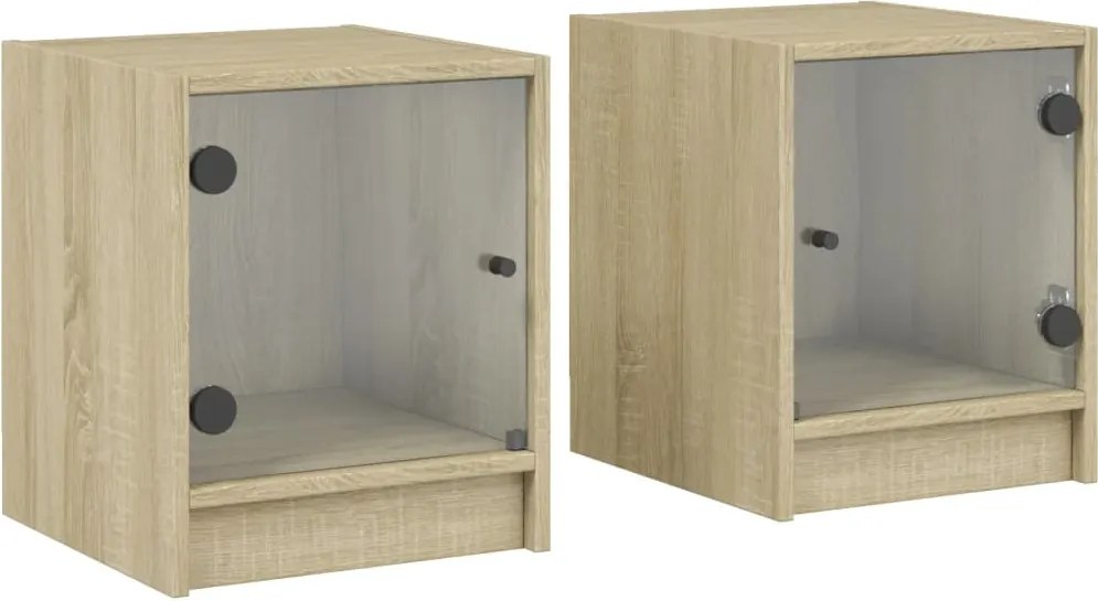 vidaXL 2 db sonoma tölgy színű éjjeliszekrény üvegajtókkal 35x37x42 cm