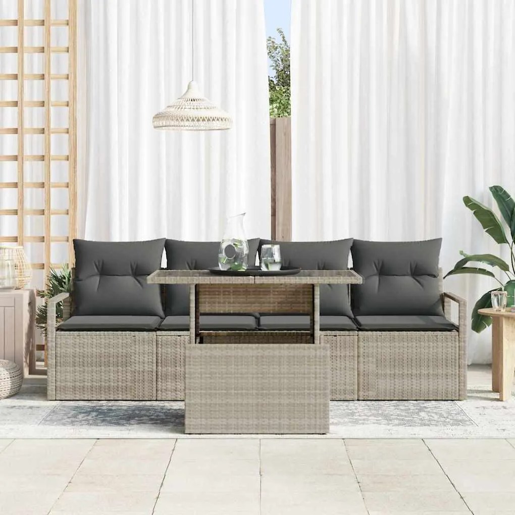 Kerti Kanapé Szett tárolóval 5 pcs Világosszürke Poli rattan