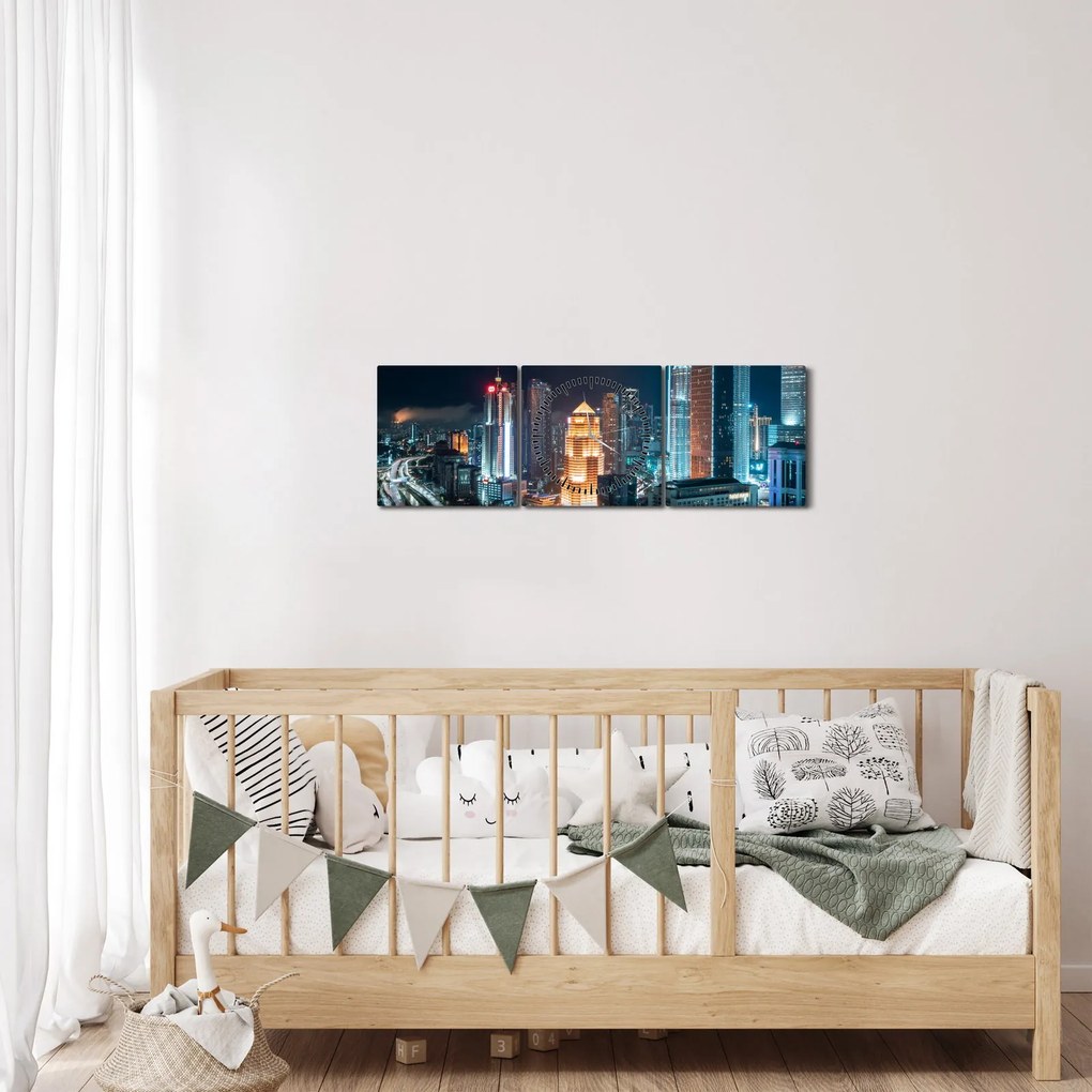 Kép - Éjszaka Kuala Lumpurban (órával) (90x30 cm)