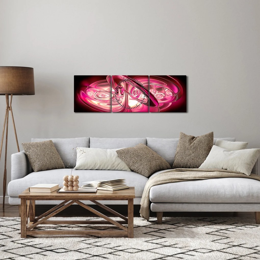 Rózsaszín fraktálos kép (órával) (90x30 cm)
