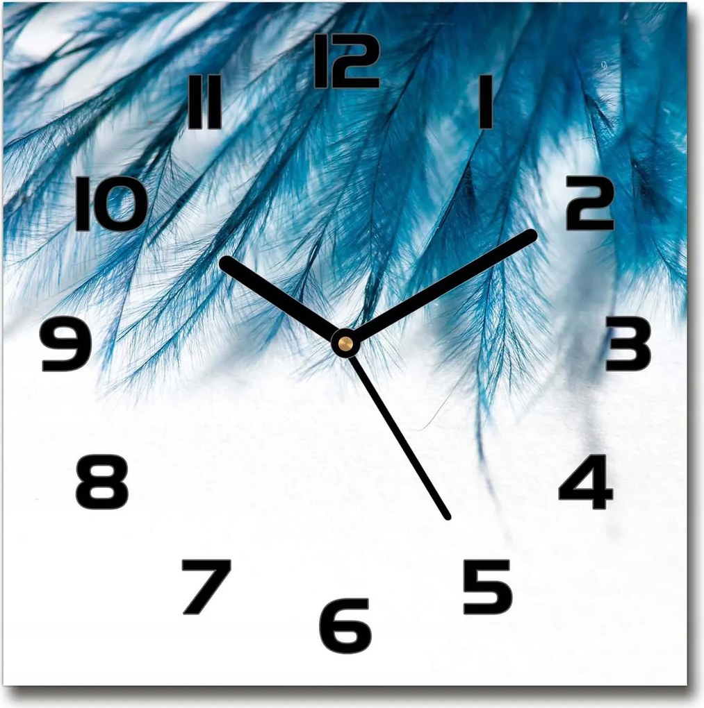 Üveg falióra szögletes Kék tollak 30x30 cm