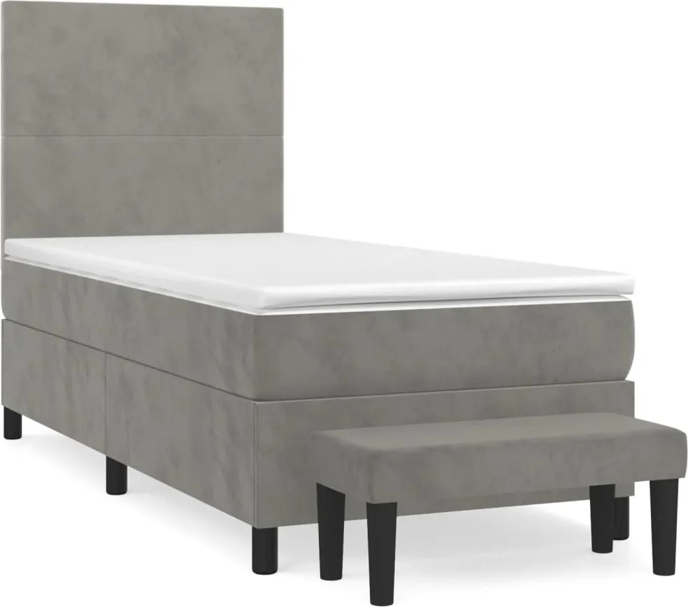 vidaXL világosszürke bársony rugós ágy matraccal 100 x 200 cm