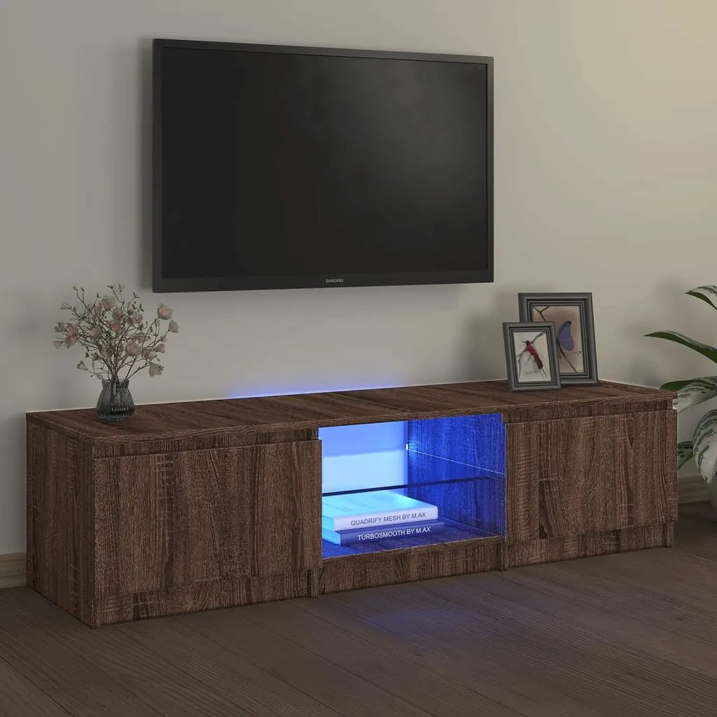 barna tölgyszínű TV-szekrény LED-ekkel 140 x 40 x 35,5 cm