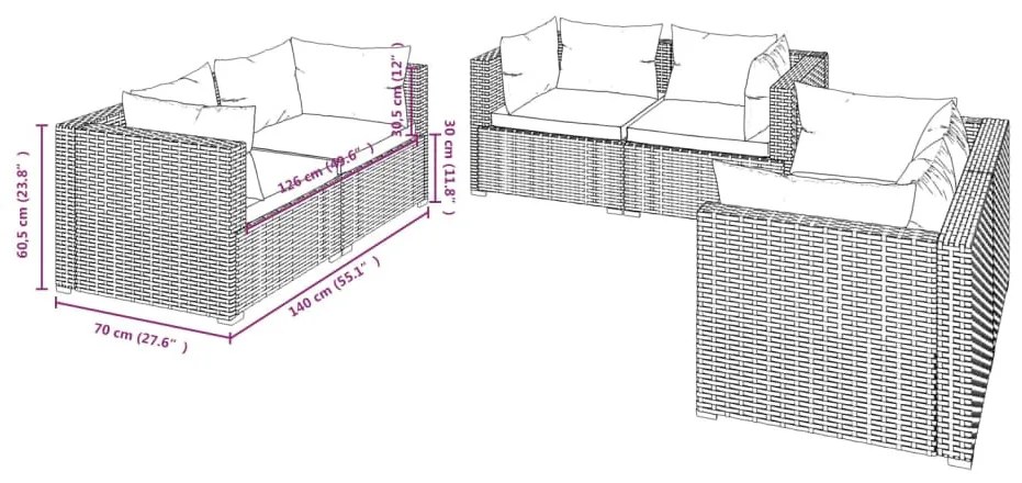 6 részes szürke polyrattan kerti ülőgarnitúra párnákkal