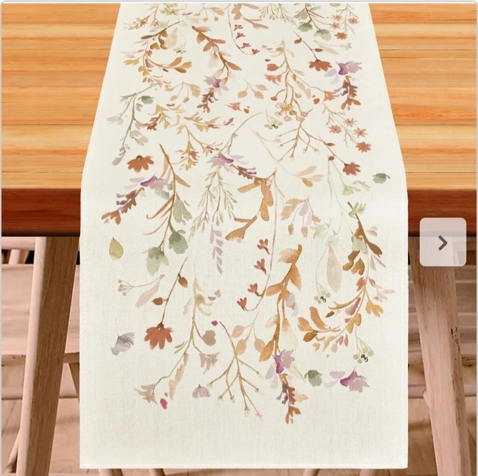 Őszi futópad, lenvászon abrosz, őszi futófelület, virágos, 40x140cm