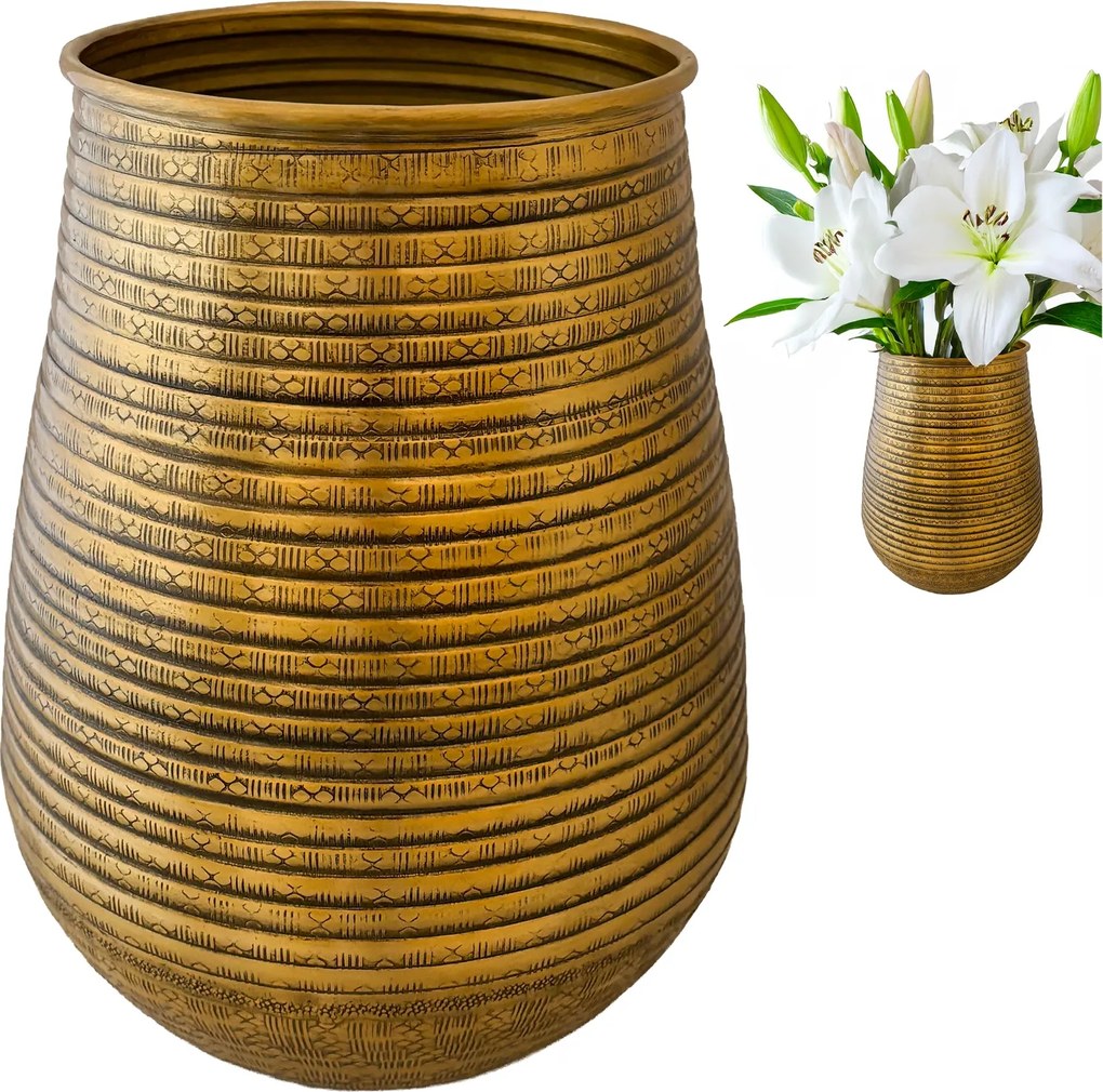 Nagy Arany Fém Váza Virágcsokor 21cm loft nehéz otthoni nappali