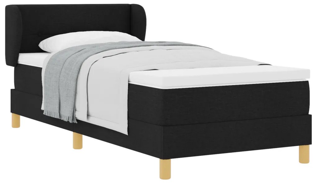 Boxspring Ágy Mattal - Fekete, 90x190 cm, Szövet