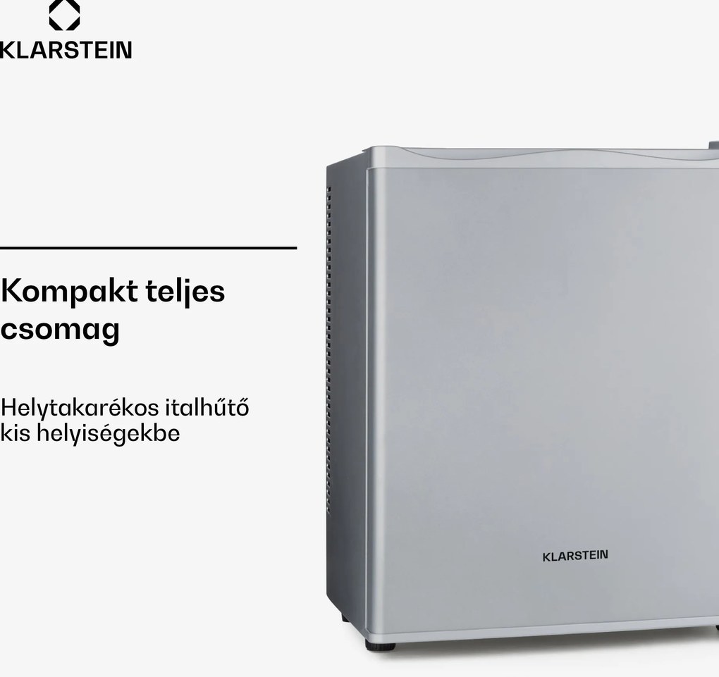 Klarstein Happy Hour 23, minibár, 23 liter, 5 - 15 °C, G energiahatékonysági osztály, csendes, 23 dB, LED világítás, ezüst