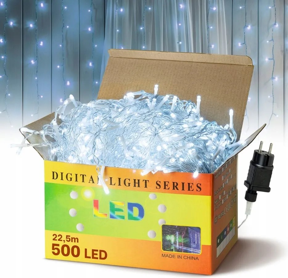 Led Fényfüggöny x 500 Ablakra, Girland, Hideg Fehér Szín, Világítás, Lámpák