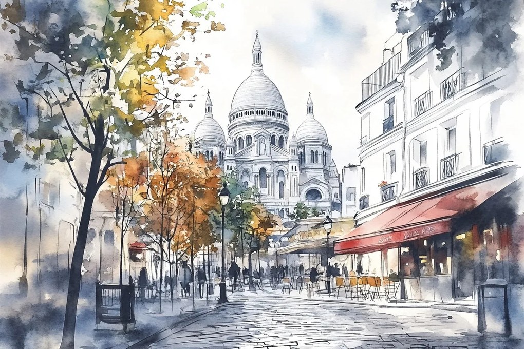 Canvas Vászonkép Párizs Montmartre Sacre Coeur Bazilika Cafe 120x80