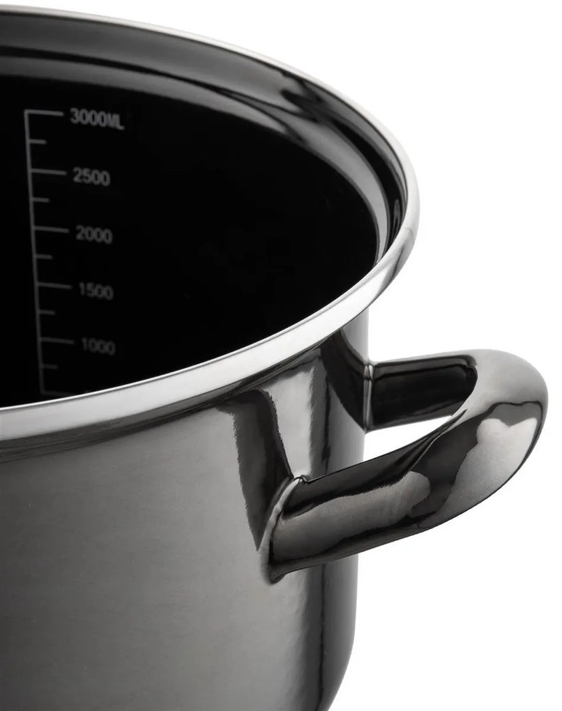 Emaille pot with lid, 3.3 l, black