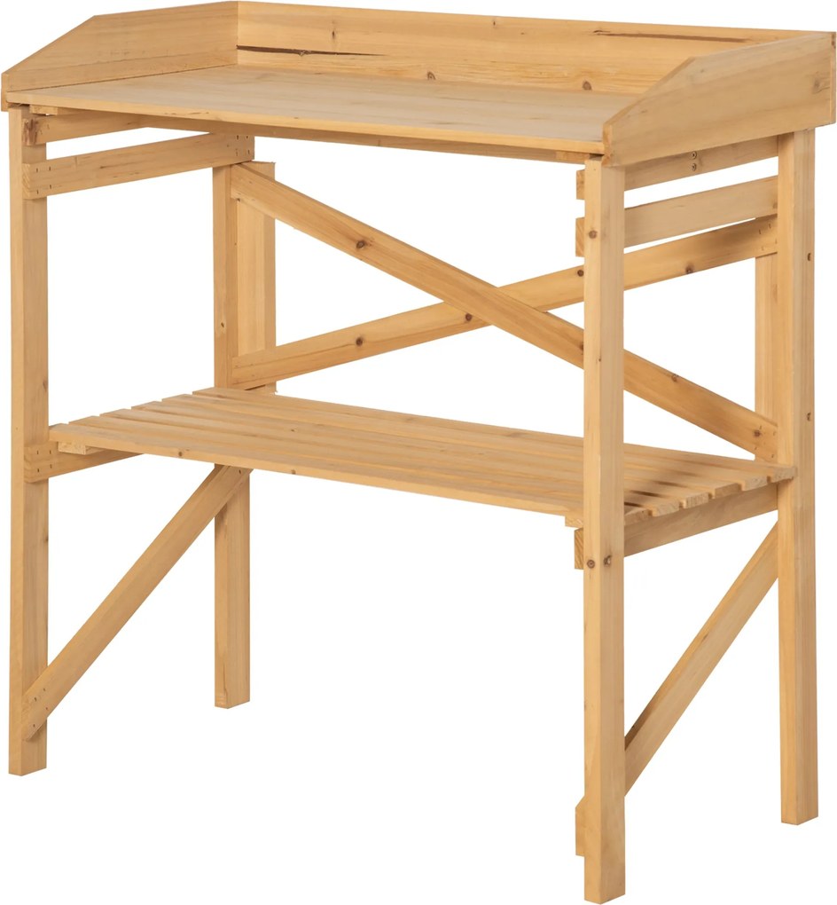Outsunny Virágtartó Asztal Polccal - Kertészeti Asztal Fa, Világos Barna - 80 x 40 x 84 cm | Aosom