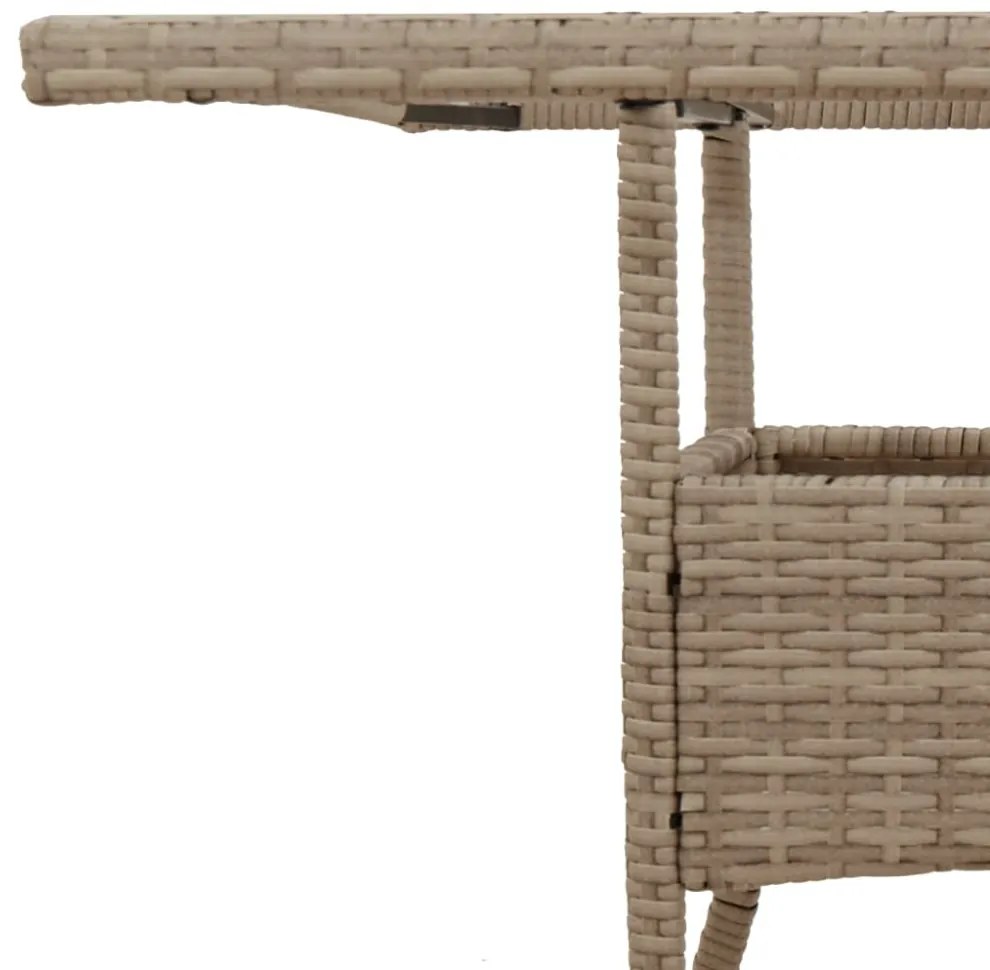 bézs polyrattan üveglapos kerti asztal 80 x 80 x 75 cm