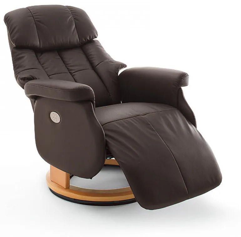 CALGARY Comfort XL Barna bőr relax fotel lábtartóval natúr lábbal