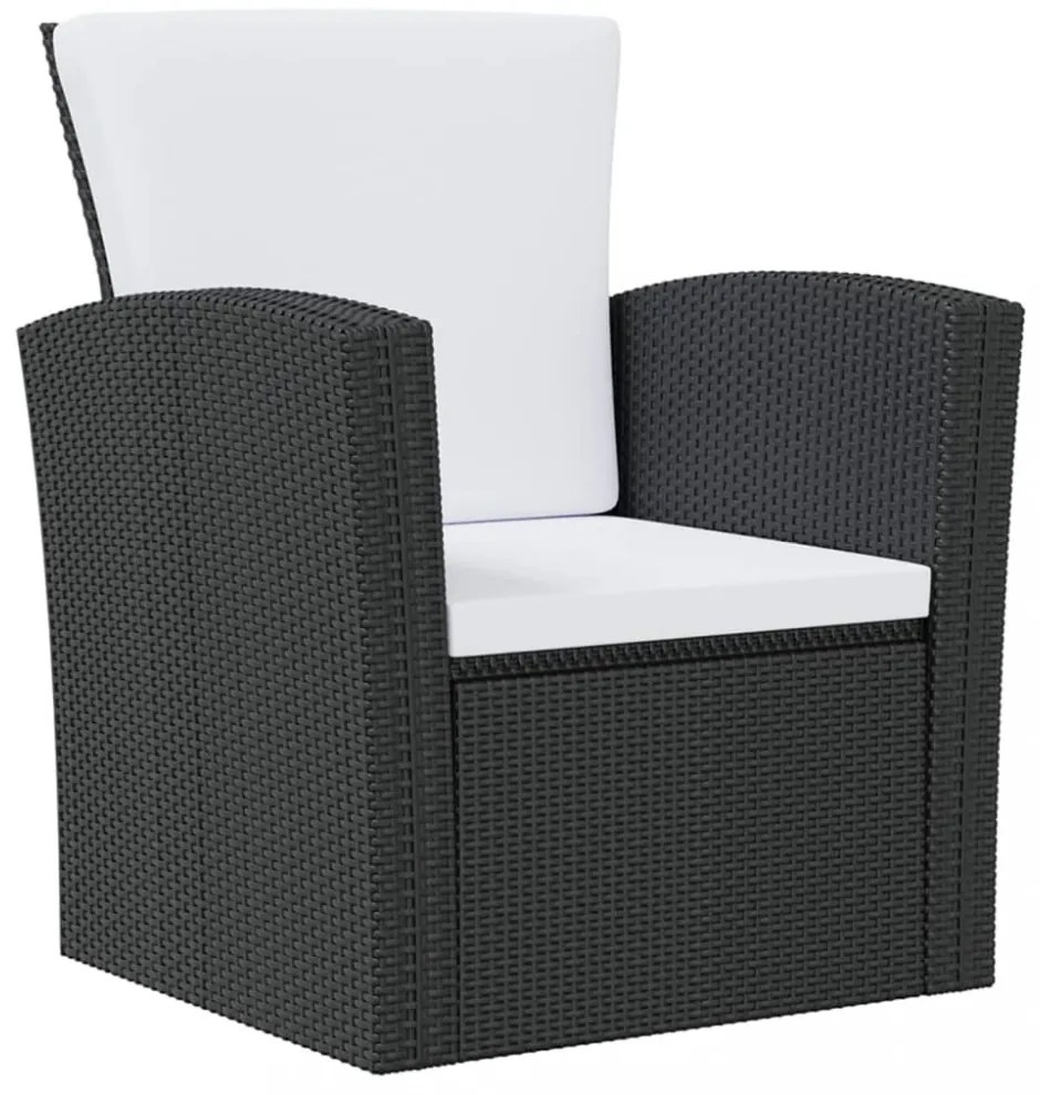 8 részes fekete polyrattan kerti társalgószett párnákkal