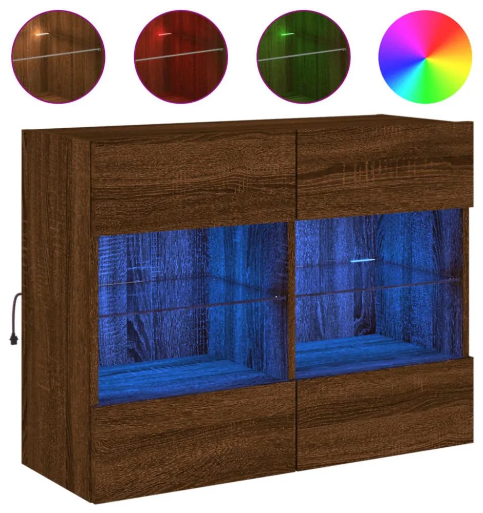barna tölgyszínű fali TV-szekrény LED-del 78,5x30x60,5 cm