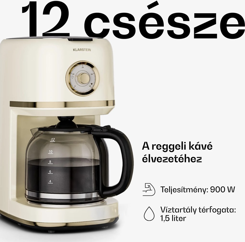 Klarstein Victoria szűrős kávéfőző | 1,5 liter | Melegen tartó funkció | 12 csésze