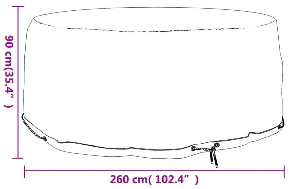 kerek kerti bútorhuzat 10 fűzőlyukkal Ø260 x 90 cm