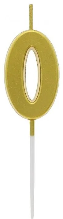 Arany Metallic számgyertya, tortagyertya 0-ás