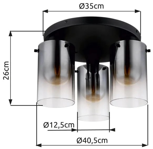 Globo 15907-3D - Felületre szerelhető csillár FLORENTINA 3xE27/40W/230V átm. 40,5 cm fekete