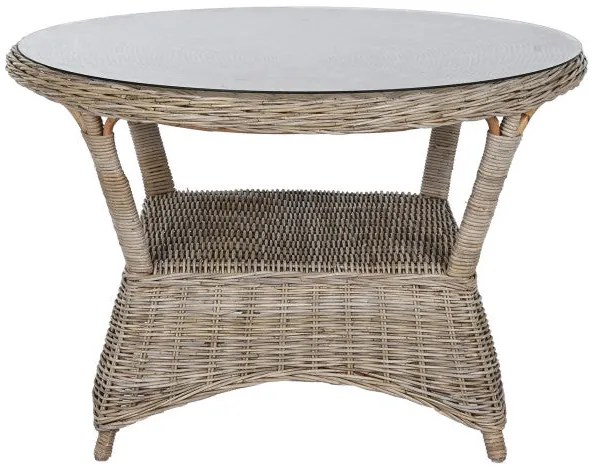 Rattan kerek asztal edzett üveg lappal – 120x82 cm