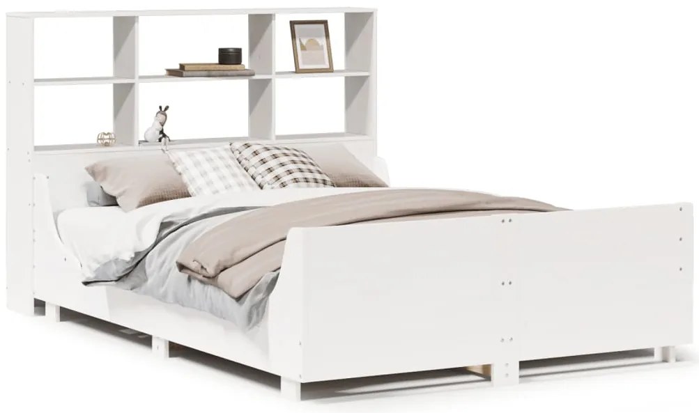 fehér tömör fa könyvespolcos ágy matrac nélkül 140 x 190 cm