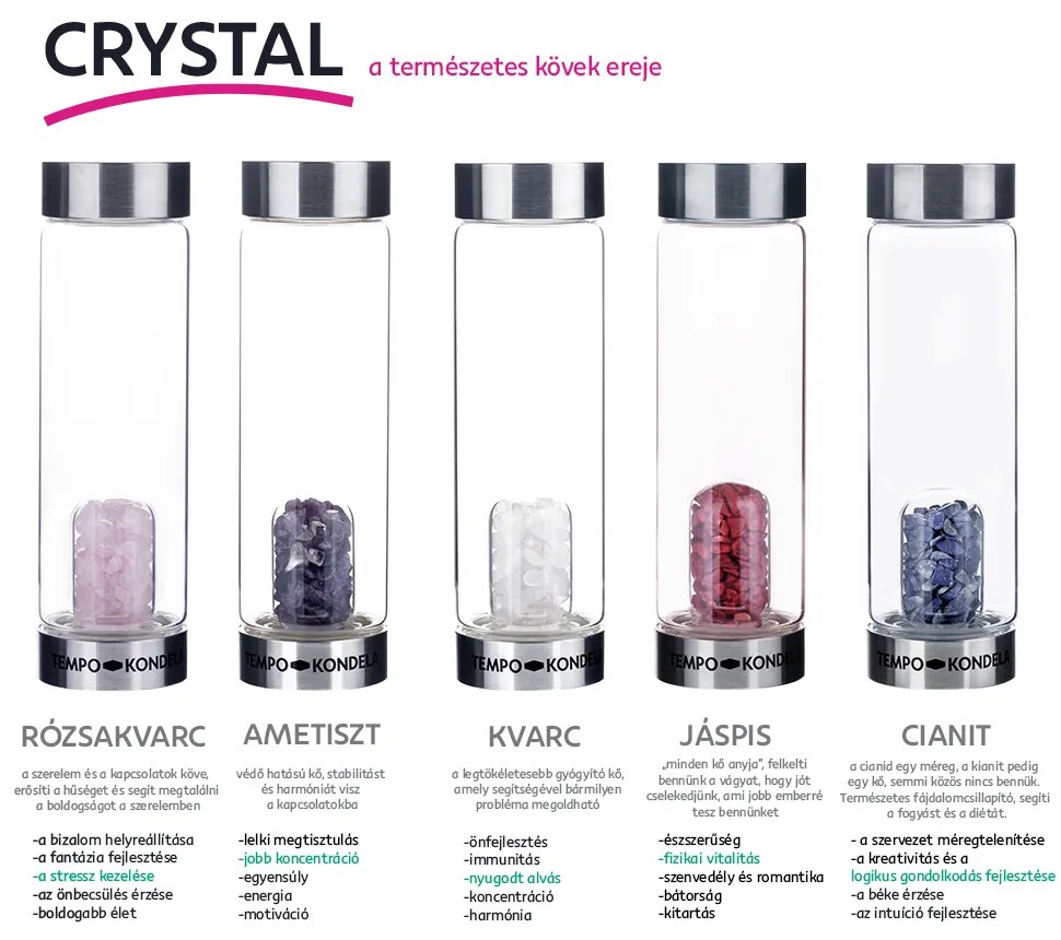 TEMPO-KONDELA CRYSTAL, Üveg ametiszt kristállyal, 500 ml