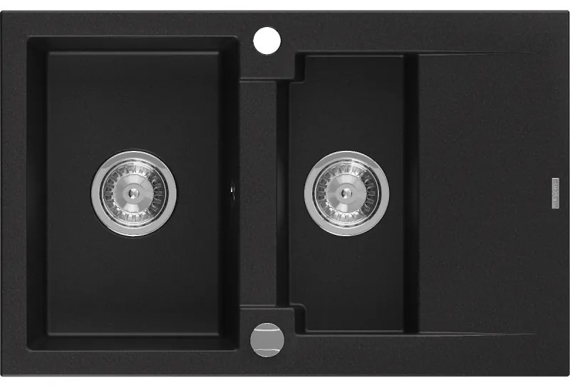 Mexen Gaspar - gránit mosogató 73,7x47,5cm, 1,5 kamrás, fekete, 6507731505-77