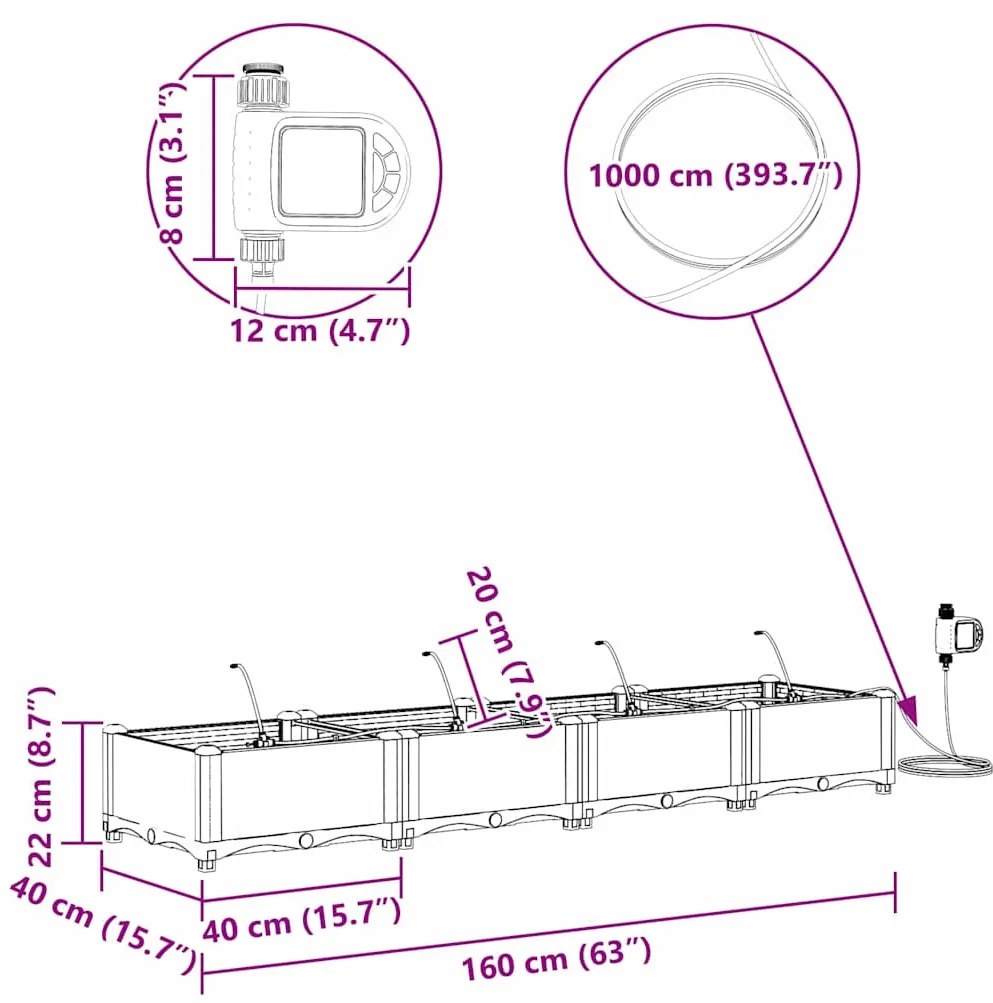 Kerti ültetők Világosszürke 160 x 40 x 22 cm Acél
