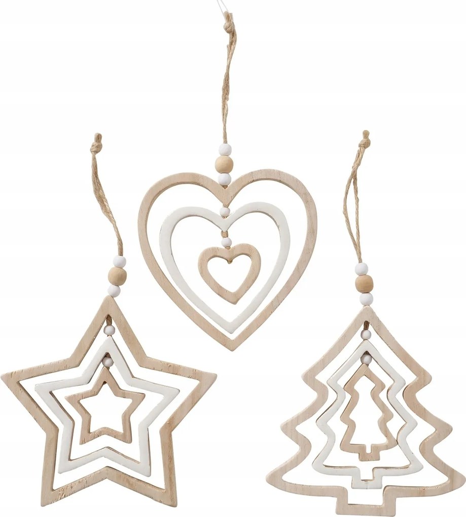 Boltze Karácsonyi fa medál szett 3 db 16 cm fehér/natúr