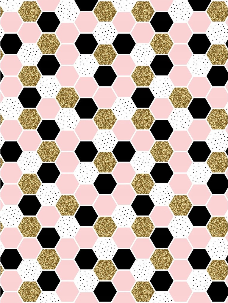 Fotótapéta Hatszögletű Rózsa Fekete Arany Csillámos Vinyl 184x254 +ragasztó