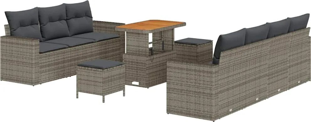 vidaXL Kerti Kanapé Szett párnával tárolóval 10 pcs Szürke