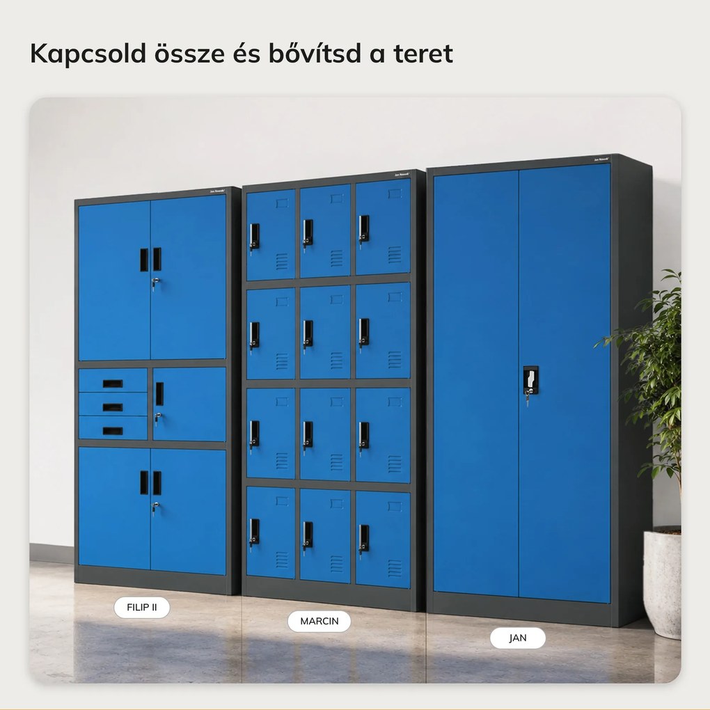 BHP szociális szekrényke rekeszekkel, antracit-kék, 900x1850x400 mm: MARCIN