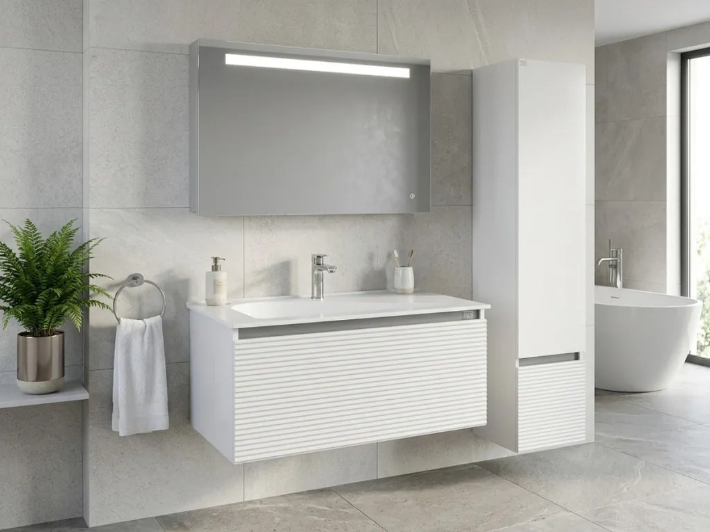 TMP TROYA100 fali fürdőszobabútor - Akrivit öntött műmárvány mosdóval - 100 x 48,5 cm