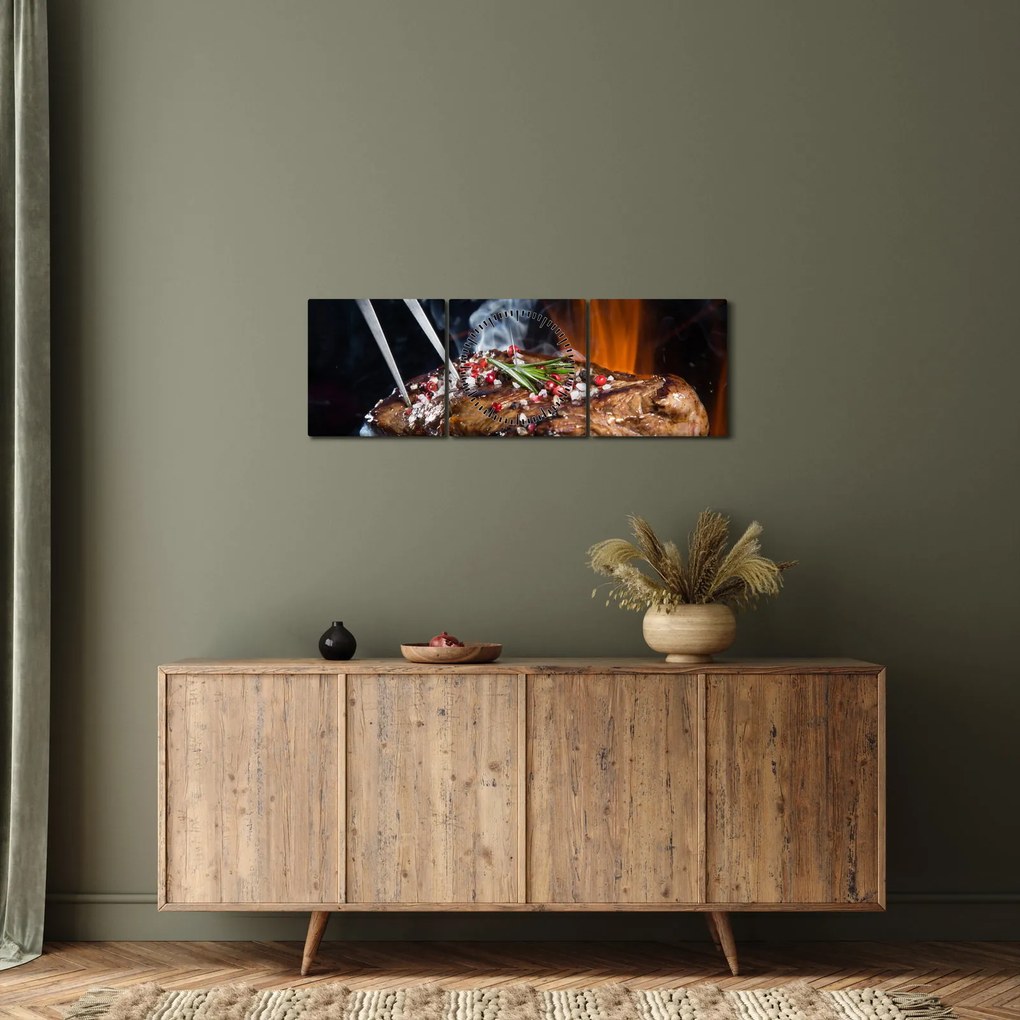 Egy sült steak képe (órával) (90x30 cm)