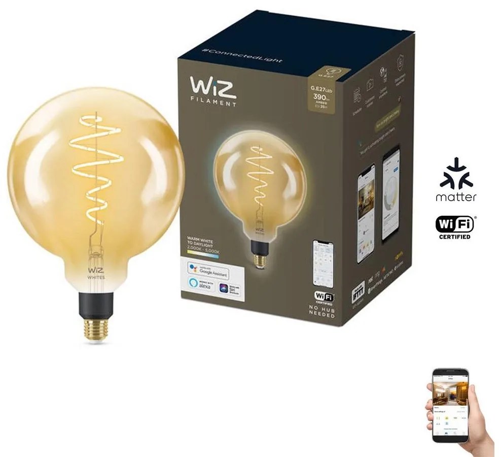 WiZ LED Dimmelhető izzó VINTAGE G200 E27/6W/230V 2000-5000K CRI 90 Wi-Fi - WiZ WI0026