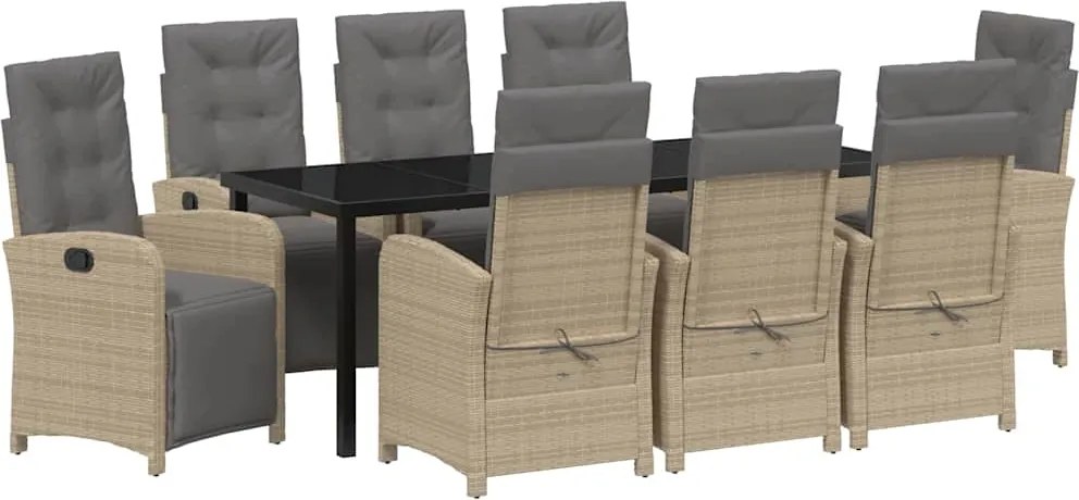 vidaXL Kert étkező szett párnával 9 pcs Bézs polirattan