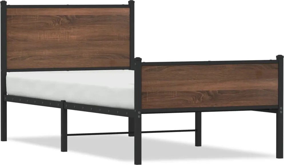 vidaXL barna tölgy színű fém ágykeret matrac nélkül 90 x 190 cm