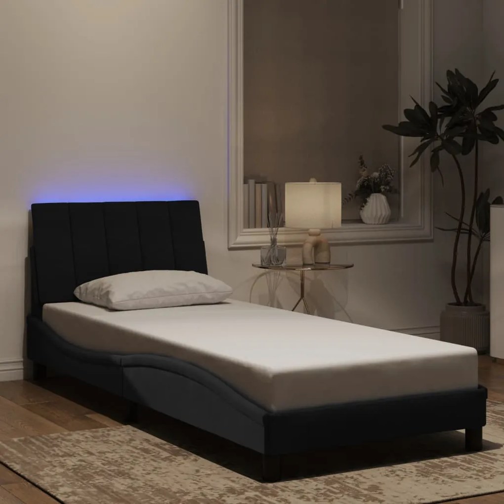 fekete bársony ágykeret LED-világítással 80 x 200 cm