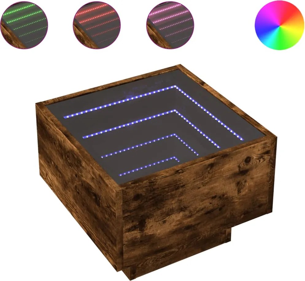 vidaXL füstös tölgy végtelen hatású LED-es éjjeliszekrény 40x40x30 cm