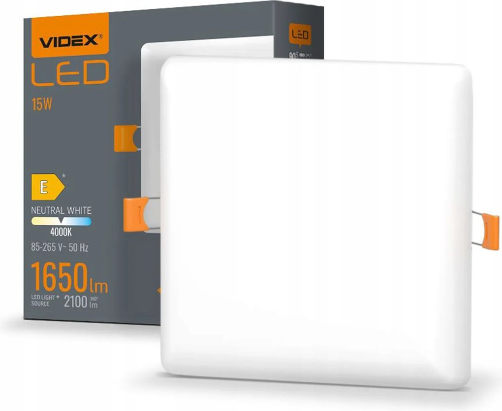 Fehér Led mennyezeti lámpatest keret nélküli süllyesztett panel Videx 15W 1650lm 12cm