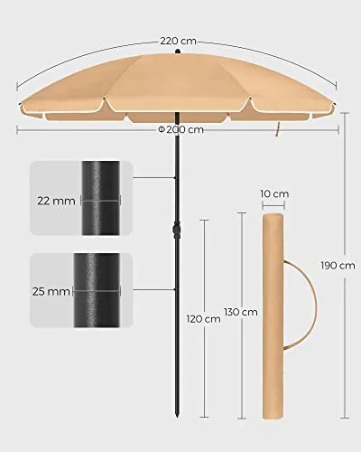 Napernyő 200 cm, UPF 50+ napvédelem, talp nélkül – Taupe