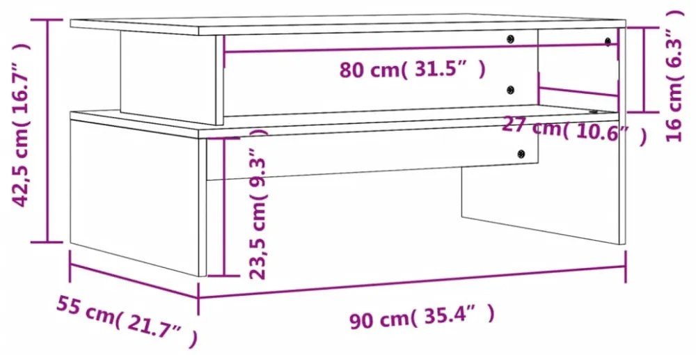 fekete szerelt fa dohányzóasztal 90 x 55 x 42,5 cm