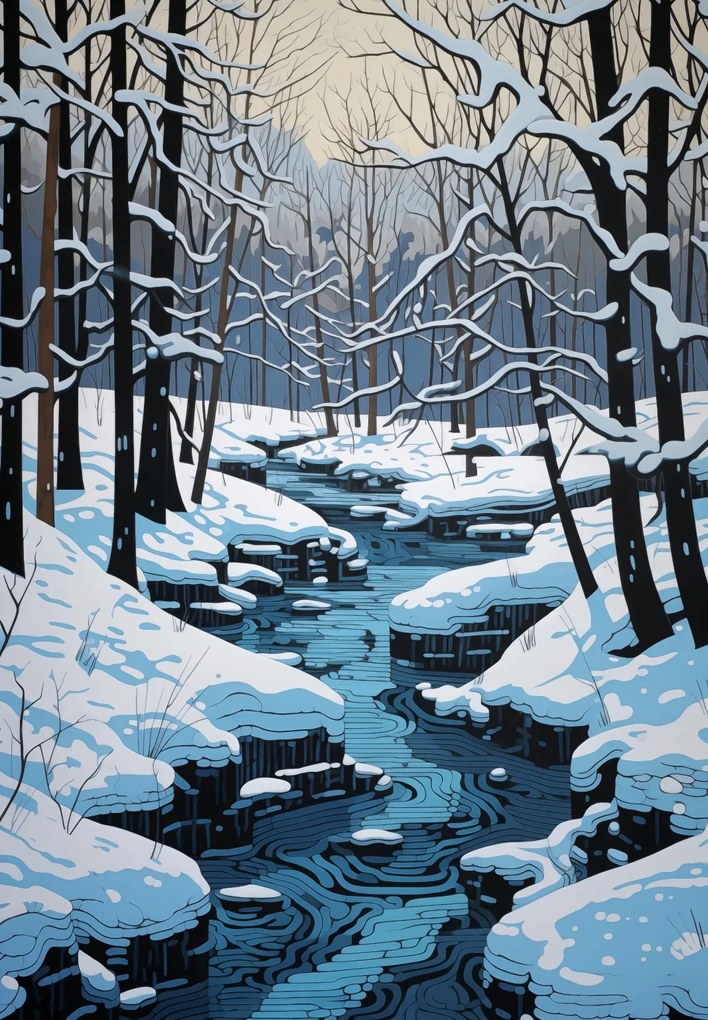Poszter 68x98cm Folyó a téli időszakban