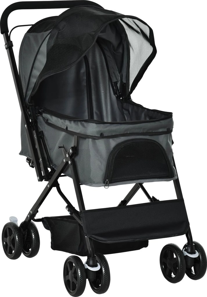 PawHut Állat Sportkocsi Kutyák és Macskák Számára - Pet Kocsi Oxford Sötét Szürke 76,5 x 52 x 95 cm | Aosom