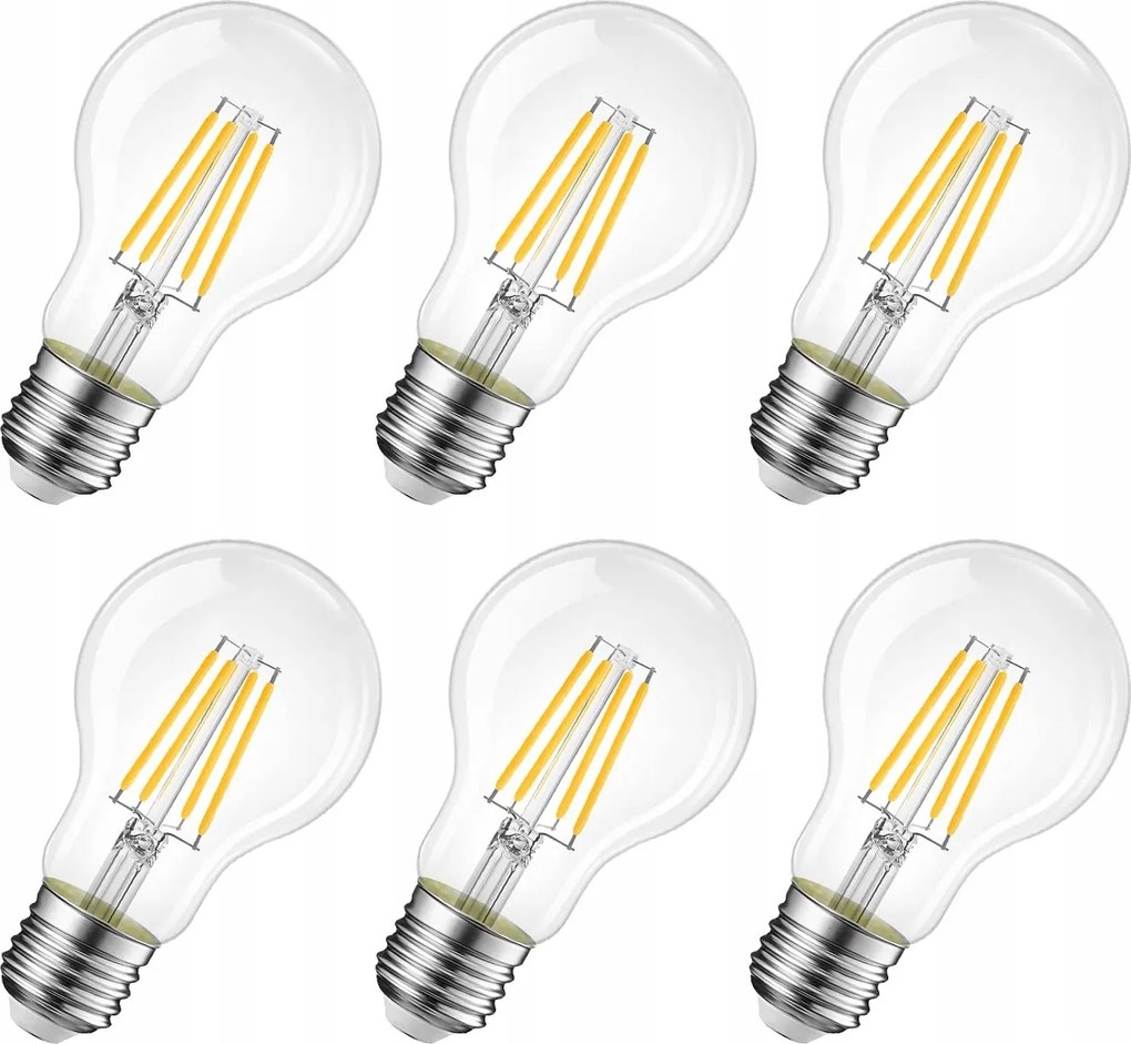 Lvwit 6,5 W E27 Led Filament A60, 2700 K meleg fehér, helyettesítő izzó 60 W