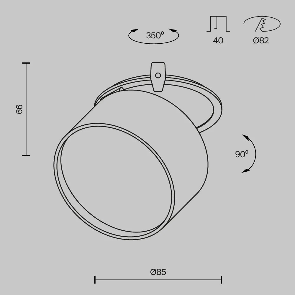 DL024-12W-DTW-B Onda Alumínium Süllyesztett Lámpa Fekete Színű LED 12 W 2200-4000 Kelvin 640 Lumen IP20
