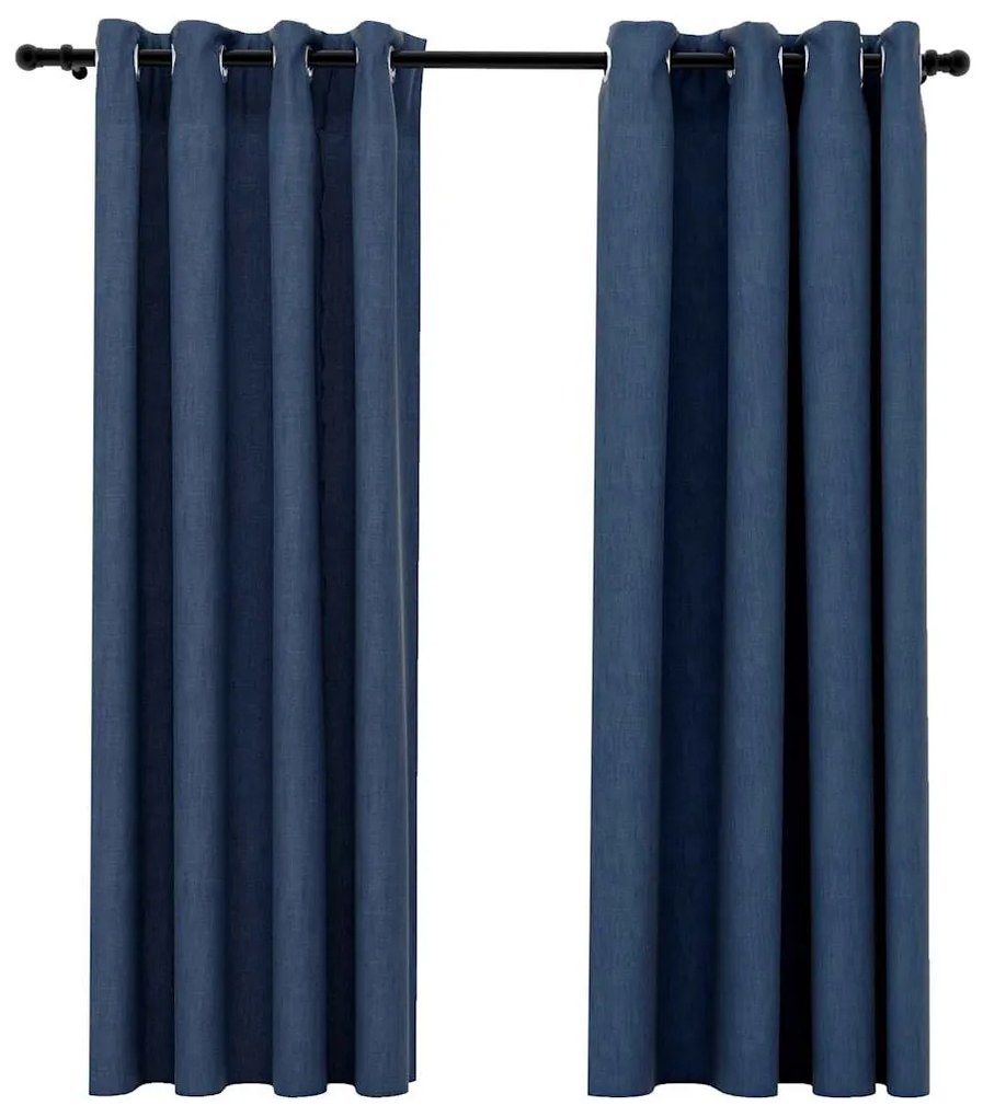 vidaXL 2 db kék vászonhatású sötétítőfüggöny fűzőkarikával 140x175 cm