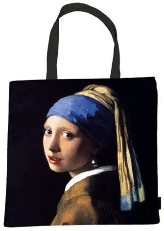 FRI.12743 Textil bevásárlótáska 38x40cm, polyester, Vermeer: Lány gyöngy fülbevalóval